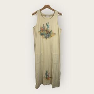 Allie Womens Small Artsy Gauzy Maxi Dress Desert Cactus Art to Wear Painting